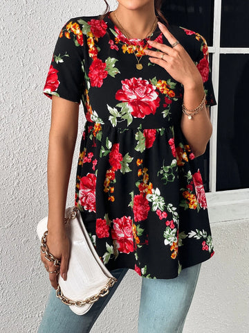 EMERY ROSE Floral Print Peplum Tee