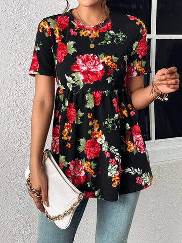 EMERY ROSE Floral Print Peplum Tee