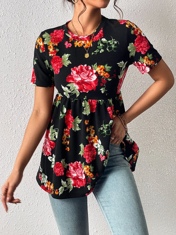EMERY ROSE Floral Print Peplum Tee