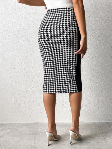 EMERY ROSE Houndstooth Print Button Front Skirt