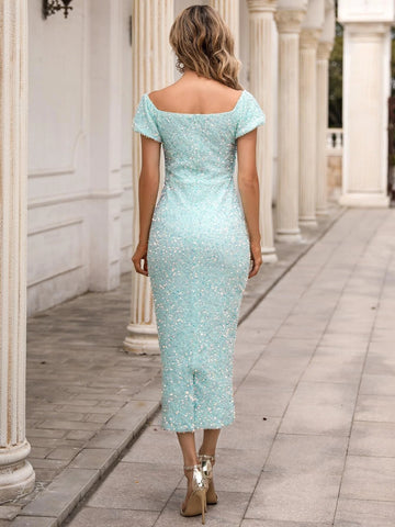 Missord Sequin Square Neck Split Back Dress