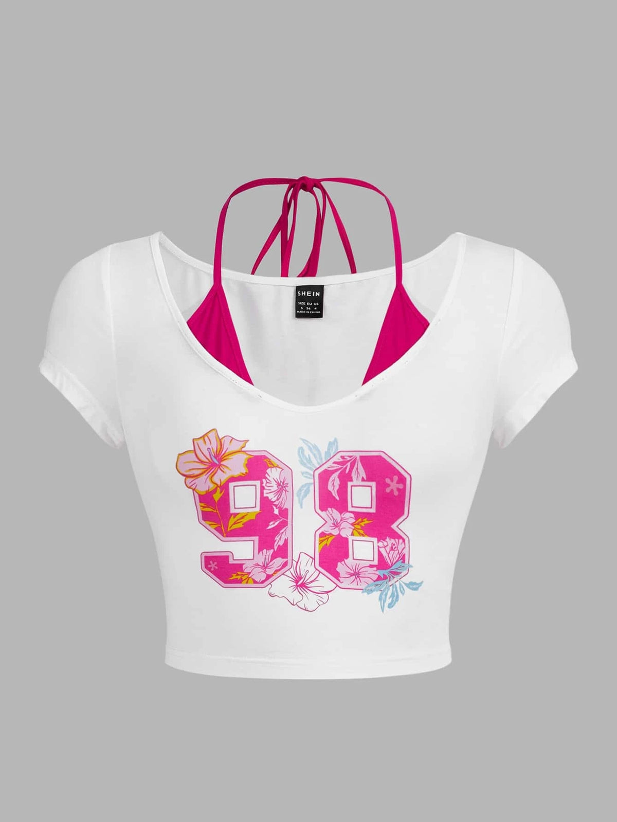 ICON Floral Print Tie Back 2 in 1 Crop Tee