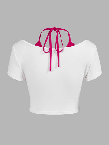 ICON Floral Print Tie Back 2 in 1 Crop Tee