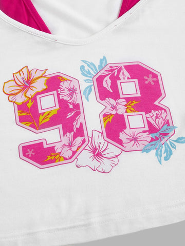 ICON Floral Print Tie Back 2 in 1 Crop Tee