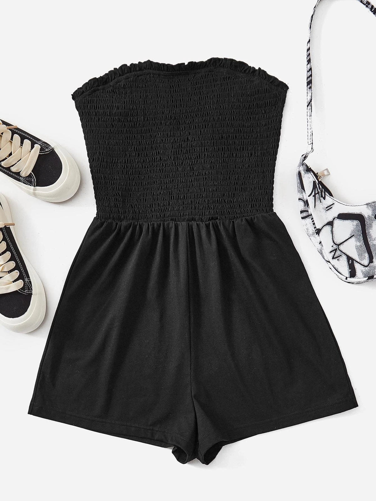 Solid Frill Trim Tube Romper