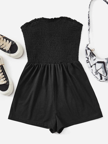 Solid Frill Trim Tube Romper
