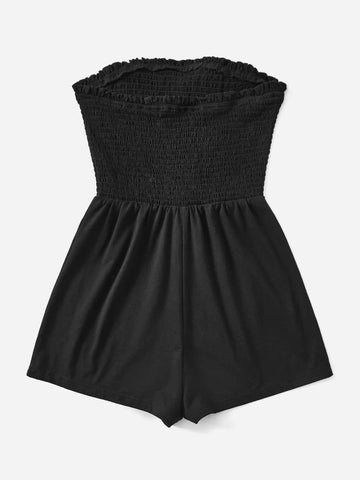 Solid Frill Trim Tube Romper