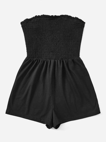 Solid Frill Trim Tube Romper
