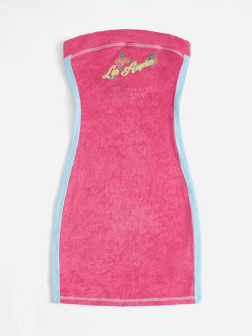 Letter Embroidery Contrast Side Seam Tube Bodycon Dress