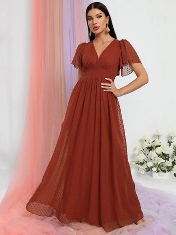 Swiss Dot Butterfly Sleeve Chiffon Dress