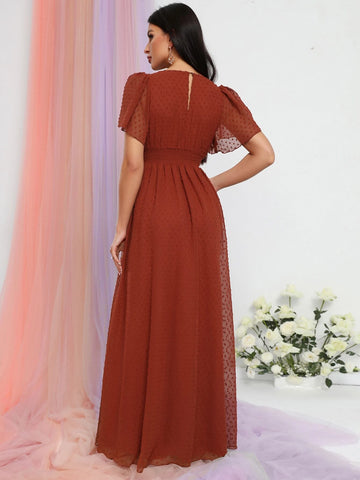 Swiss Dot Butterfly Sleeve Chiffon Dress