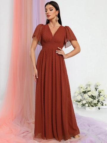 Swiss Dot Butterfly Sleeve Chiffon Dress