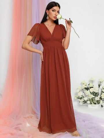 Swiss Dot Butterfly Sleeve Chiffon Dress