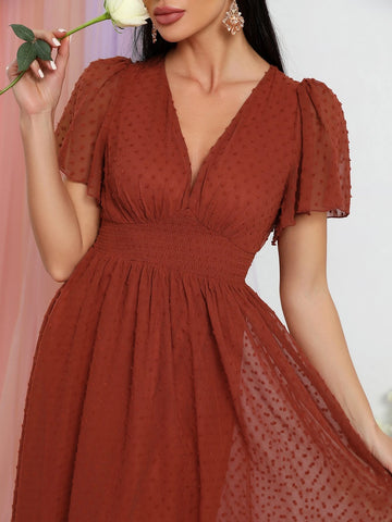 Swiss Dot Butterfly Sleeve Chiffon Dress