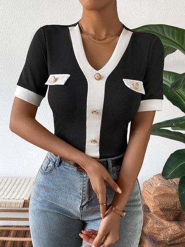 Contrast Trim Button Detail Tee