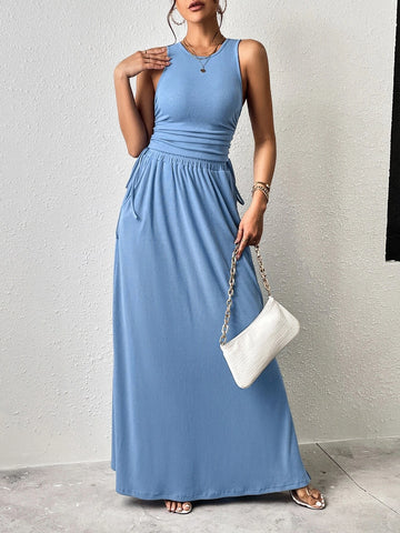 Solid Tank Top & Drawstring Side Skirt