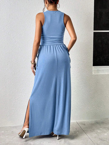 Solid Tank Top & Drawstring Side Skirt