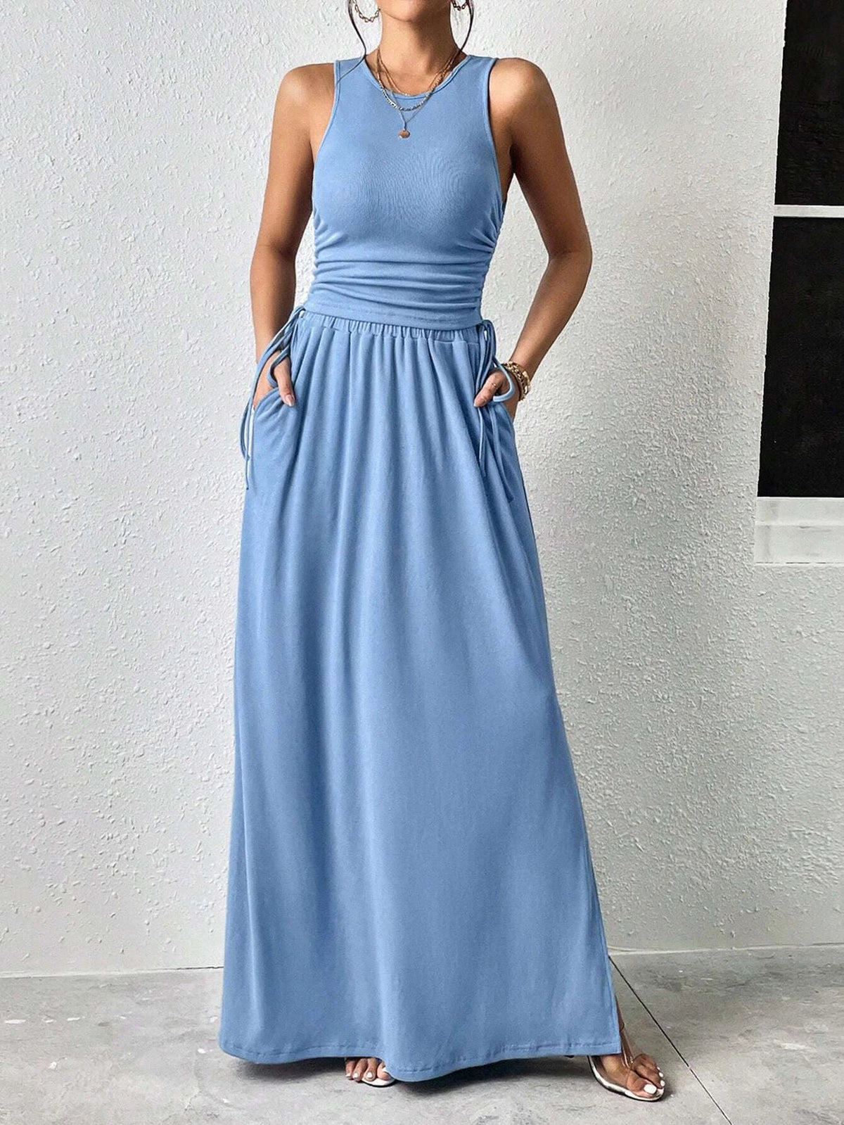 Solid Tank Top & Drawstring Side Skirt