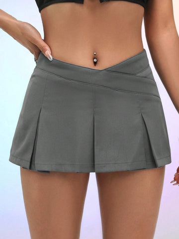 ICON Solid Fold Pleated Detail Skirt