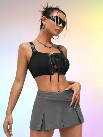 ICON Solid Fold Pleated Detail Skirt