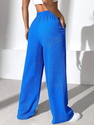 EZwear Solid Slant Pocket Wide Leg Pants