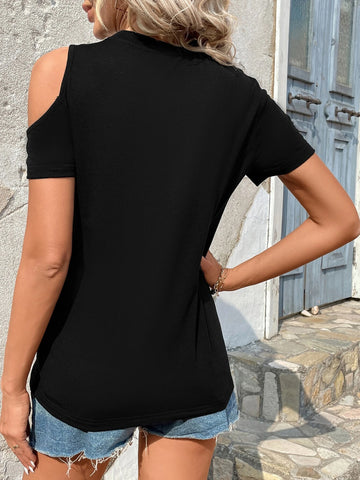 EMERY ROSE Solid Cut Out Shoulder Tee