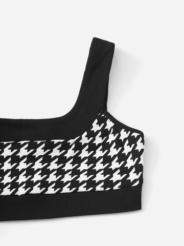 Houndstooth Print Crop Tank Top & Bodycon Skirt