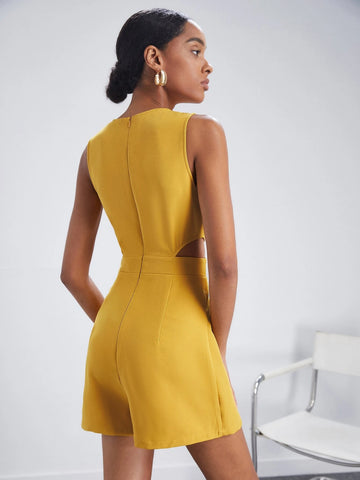 Cut Out Waist Wrap Hem Romper