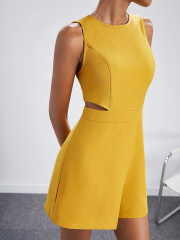 Cut Out Waist Wrap Hem Romper