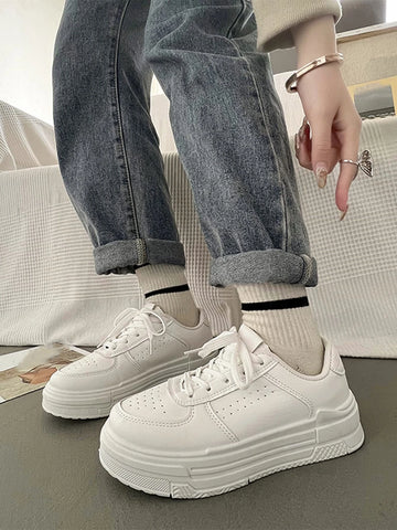 Women Eyelet Detail Lace-up Front Casual Shoes, Sporty Outdoor Skate Shoes