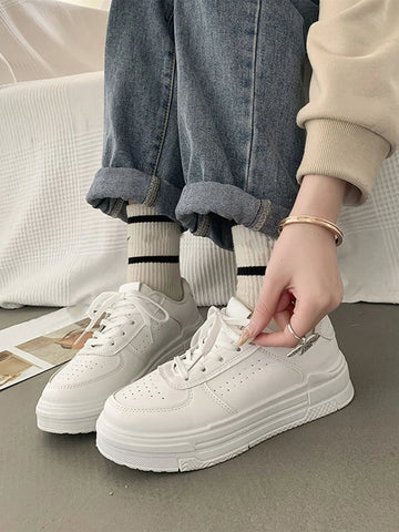 Women Eyelet Detail Lace-up Front Casual Shoes, Sporty Outdoor Skate Shoes