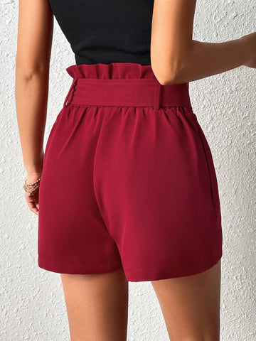 EMERY ROSE High Waist Plicated Detail Belted Shorts