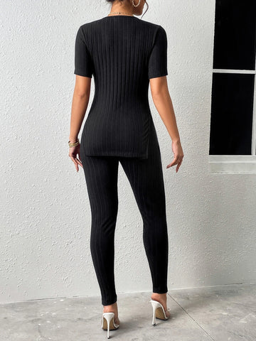 EMERY ROSE Split Hem Tee & Leggings