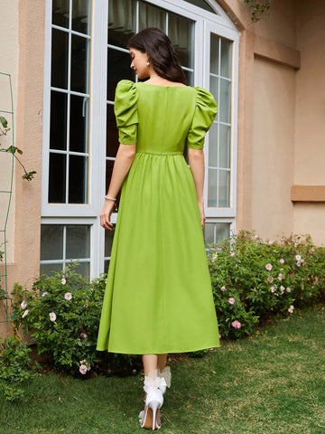 Square Neck Puff Sleeve Dress