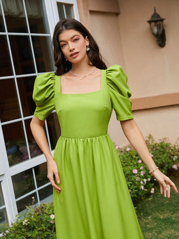 Square Neck Puff Sleeve Dress