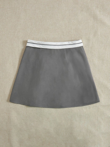 EZwear Contrast Trim Fold Pleated Detail Skirt