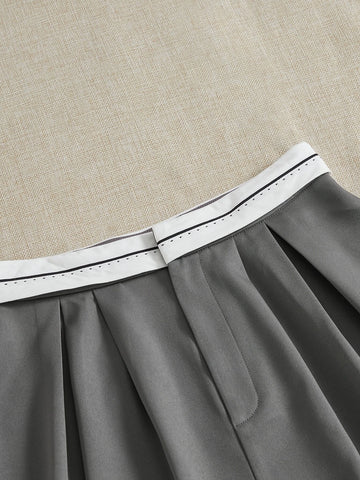 EZwear Contrast Trim Fold Pleated Detail Skirt