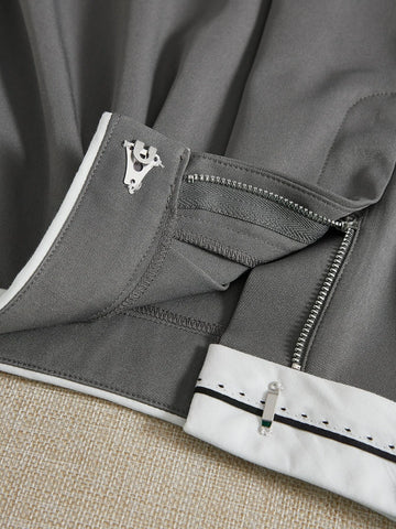 EZwear Contrast Trim Fold Pleated Detail Skirt