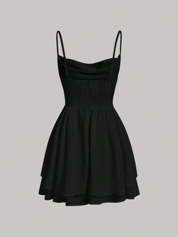 Solid Draped Collar Cami Romper