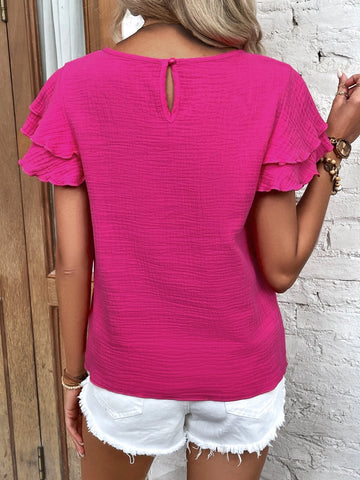 EMERY ROSE Solid Butterfly Sleeve Keyhole Back Blouse