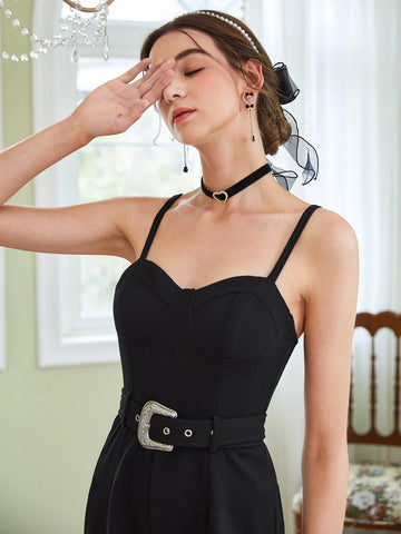 Solid Cami Romper Without Belt