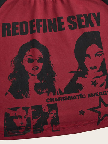 ICON Figure & Letter Graphic Raglan Sleeve Crop Tee