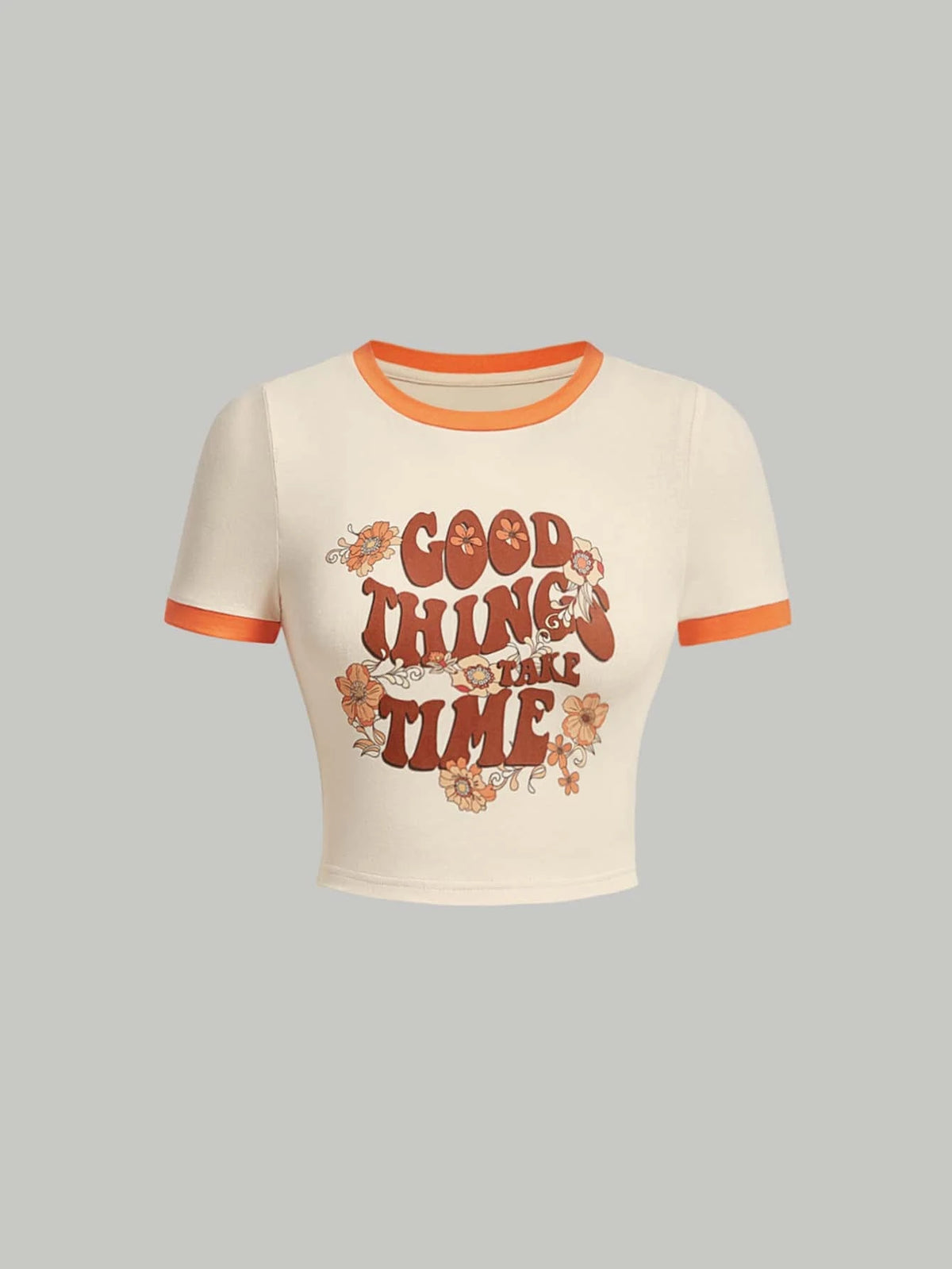 MOD Slogan Graphic Contrast Binding Crop Tee