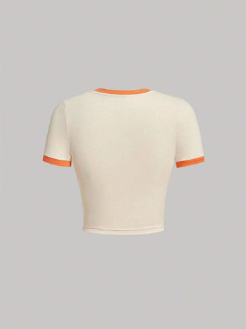 MOD Slogan Graphic Contrast Binding Crop Tee