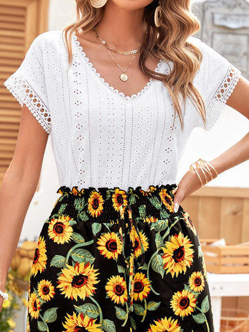 EMERY ROSE 1pc Eyelet Embroidery Batwing Sleeve Tee