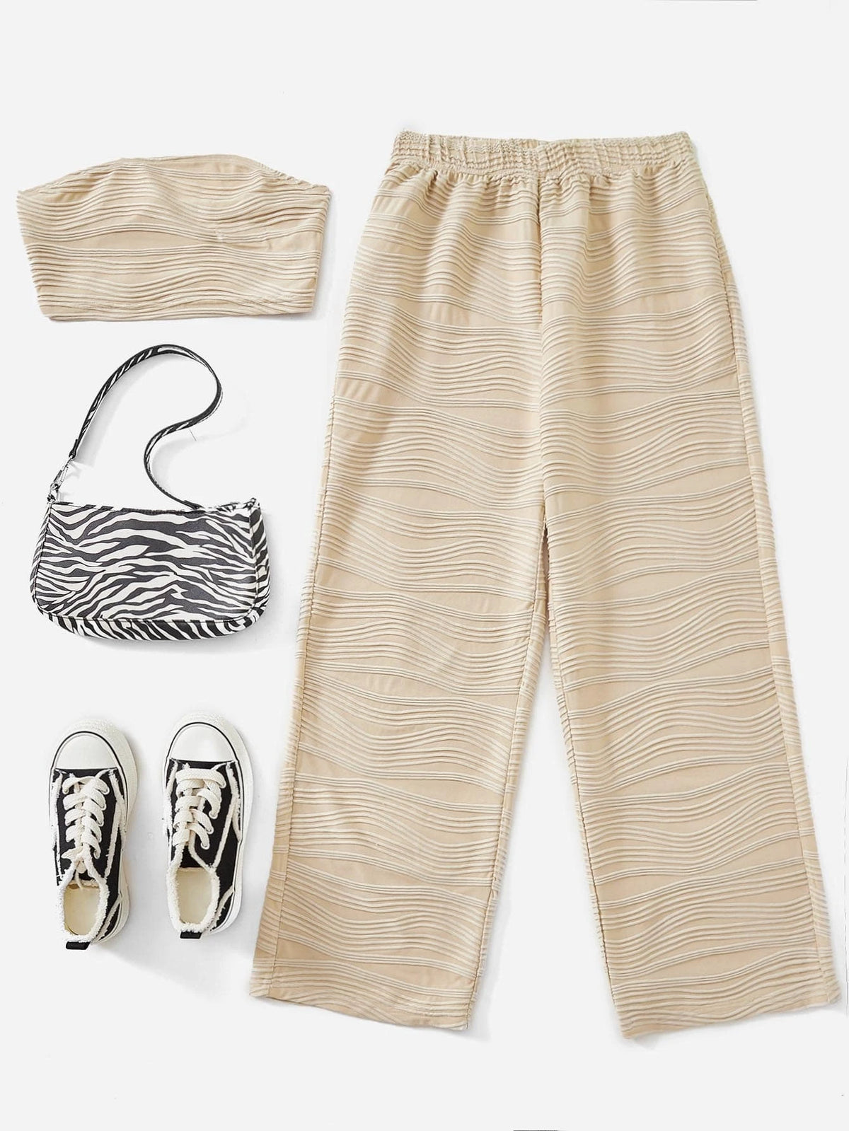 Solid Crop Tube Top & Wide Leg Pants