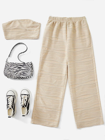 Solid Crop Tube Top & Wide Leg Pants