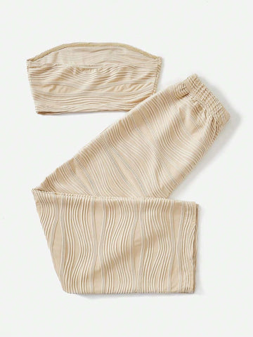 Solid Crop Tube Top & Wide Leg Pants