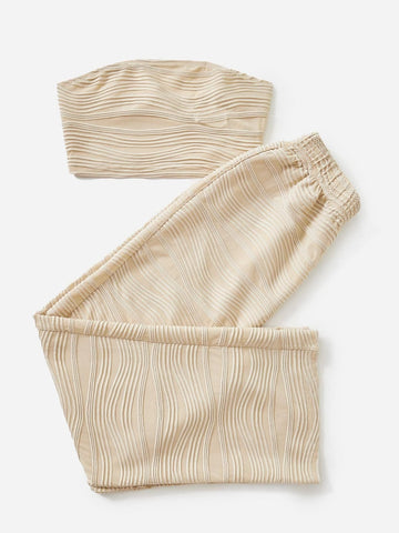 Solid Crop Tube Top & Wide Leg Pants