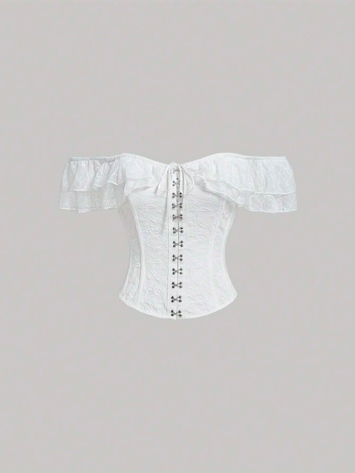 Off Shoulder Lace Trim Hook and Eye Front Blouse